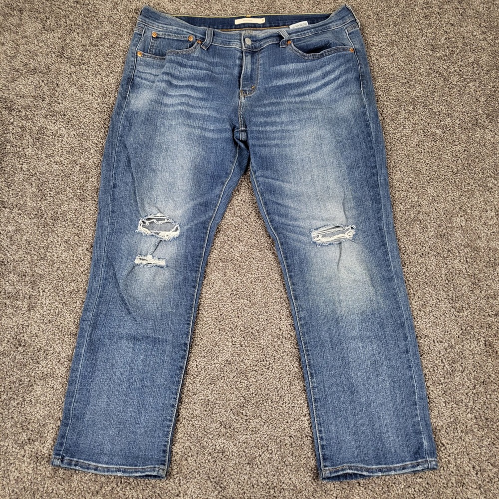 Levi's Boyfriend Jeans Womens 31 Fits 36x27 Blue Distressed Ripped Straight Leg